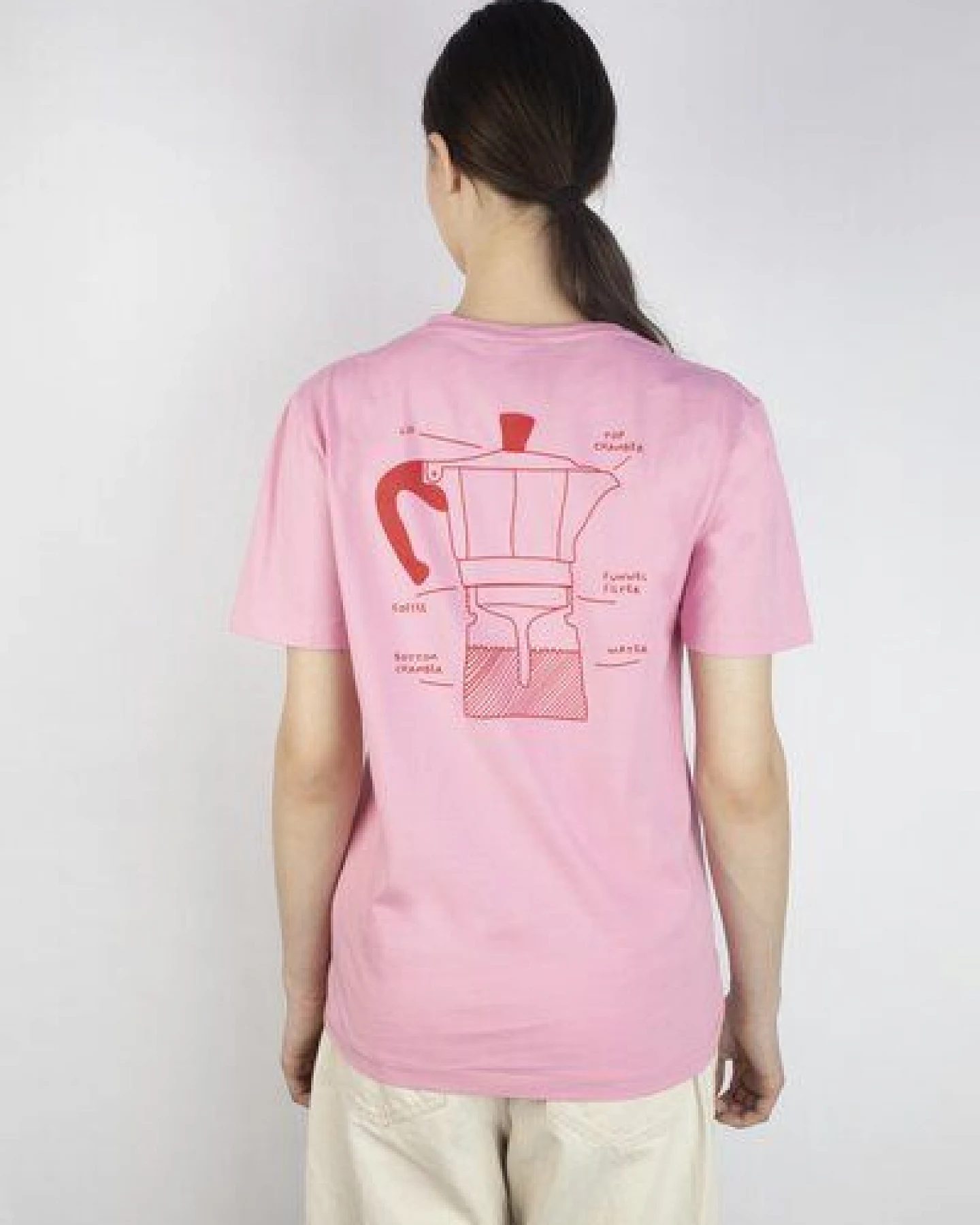 Kiwistories T-Shirt Unisex- 100%Org Baumwolle- Kaffee Print - rosa – Ansicht 3