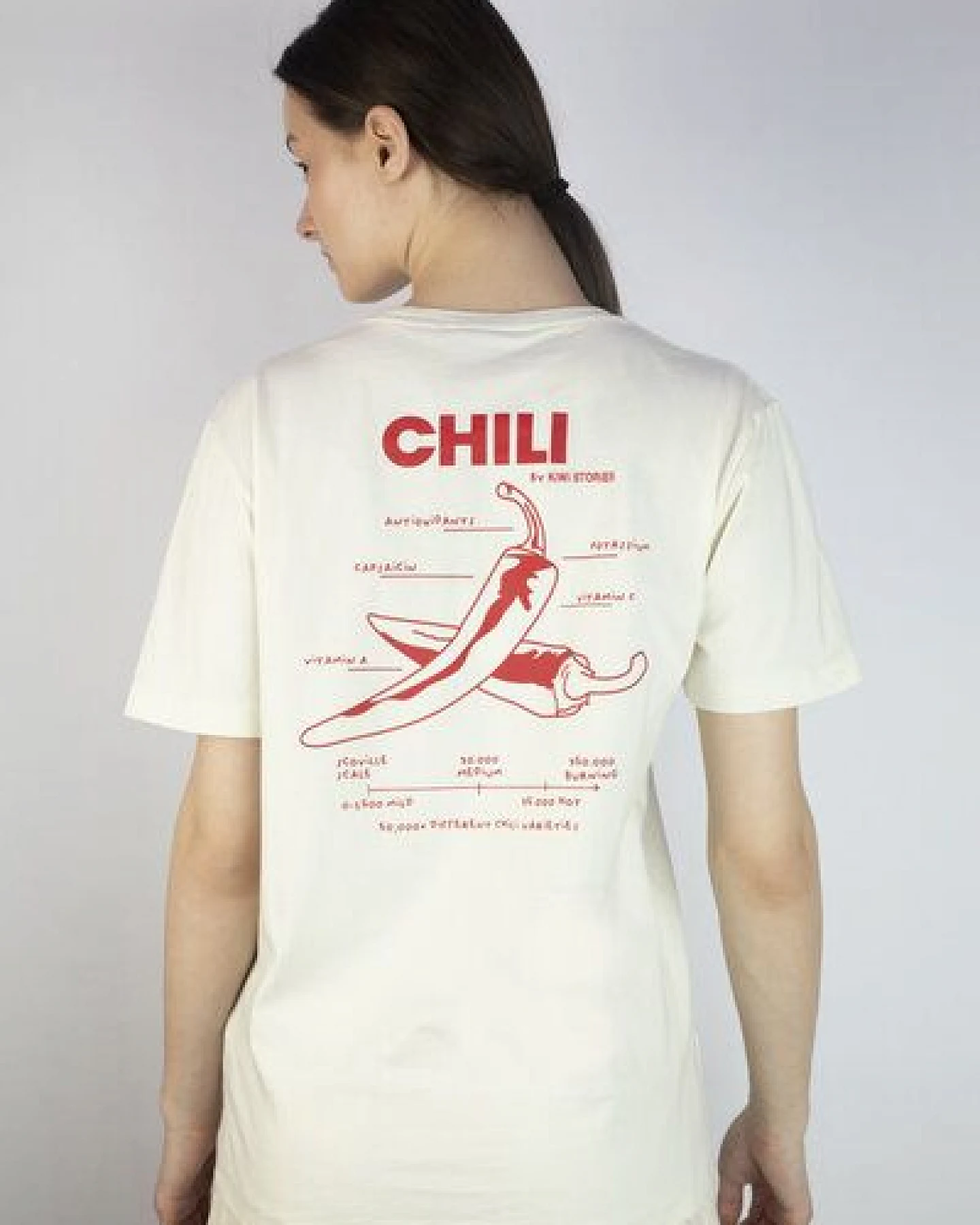 Kiwistories T-Shirt Unisex- 100%Org Baumwolle- Chili Print - weiß – Ansicht 2
