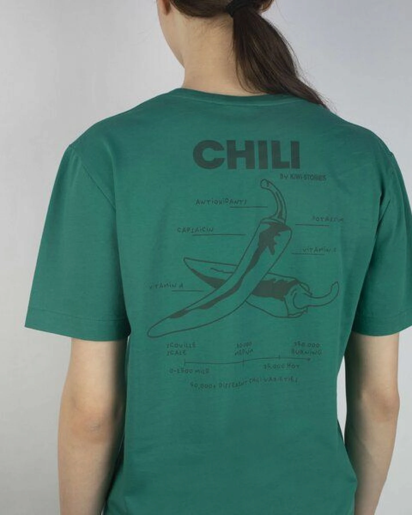 Kiwistories T-Shirt Unisex- 100%Org Baumwolle- Chili Print - grün – Ansicht 4