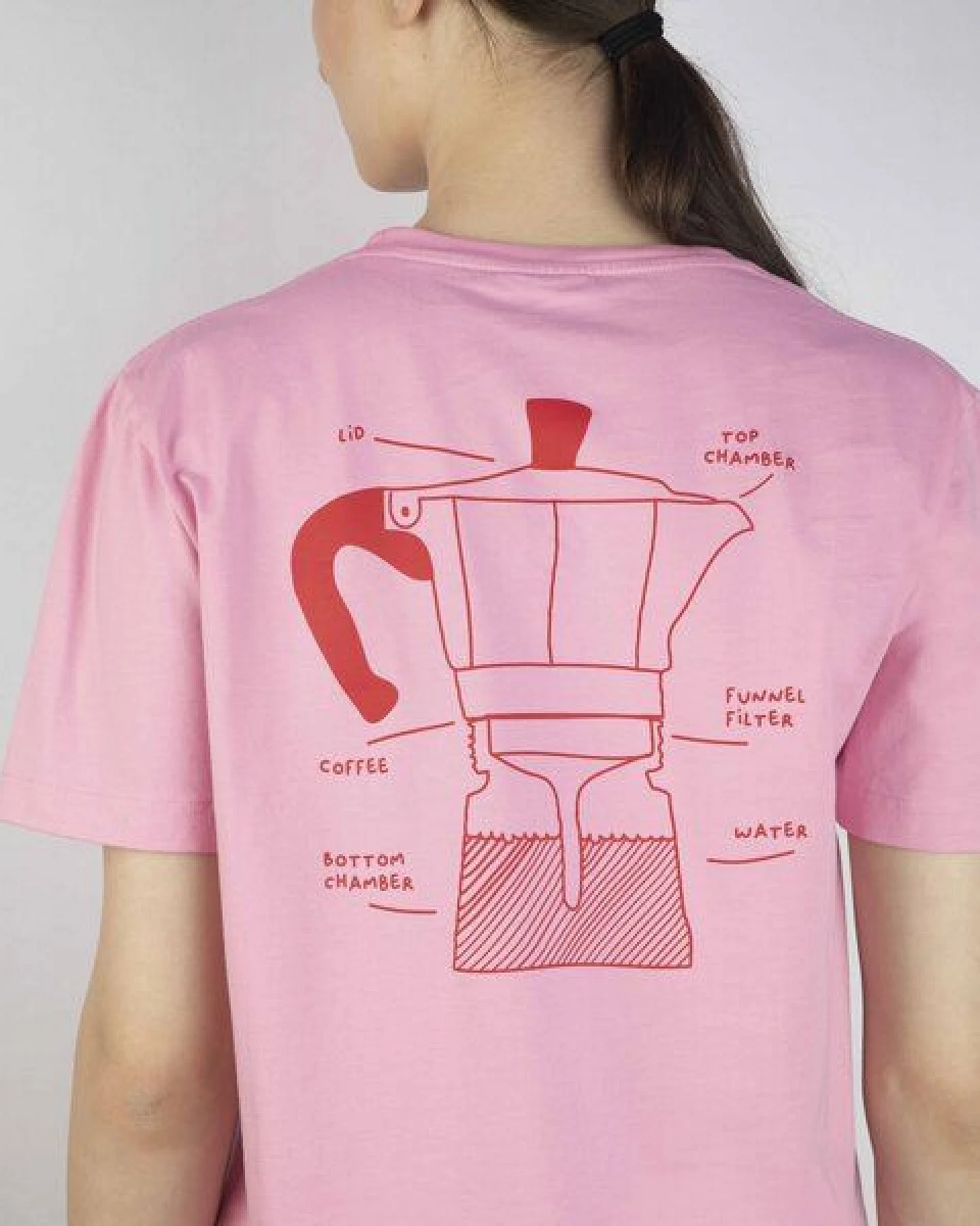 Kiwistories T-Shirt Unisex- 100%Org Baumwolle- Kaffee Print - rosa – Ansicht 2