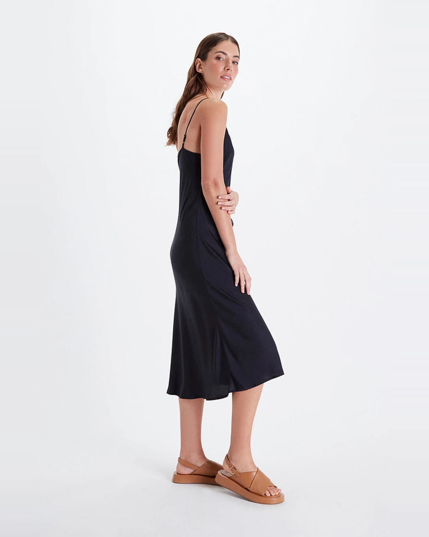 Neu Nomads Damen vegan Slip Dress Bias Schwarz – Ansicht 2