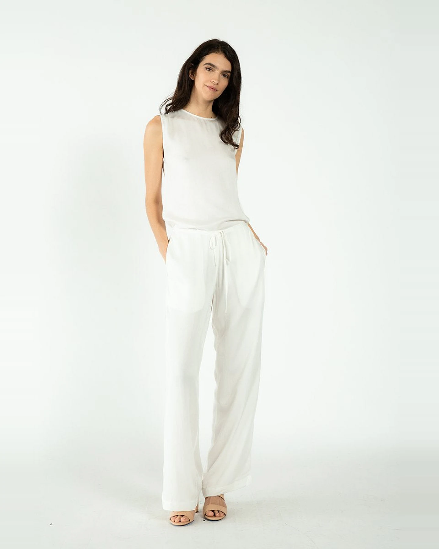 Neu Nomads Damen vegan Hose Palazzo Weites Bein Weiß – Ansicht 2