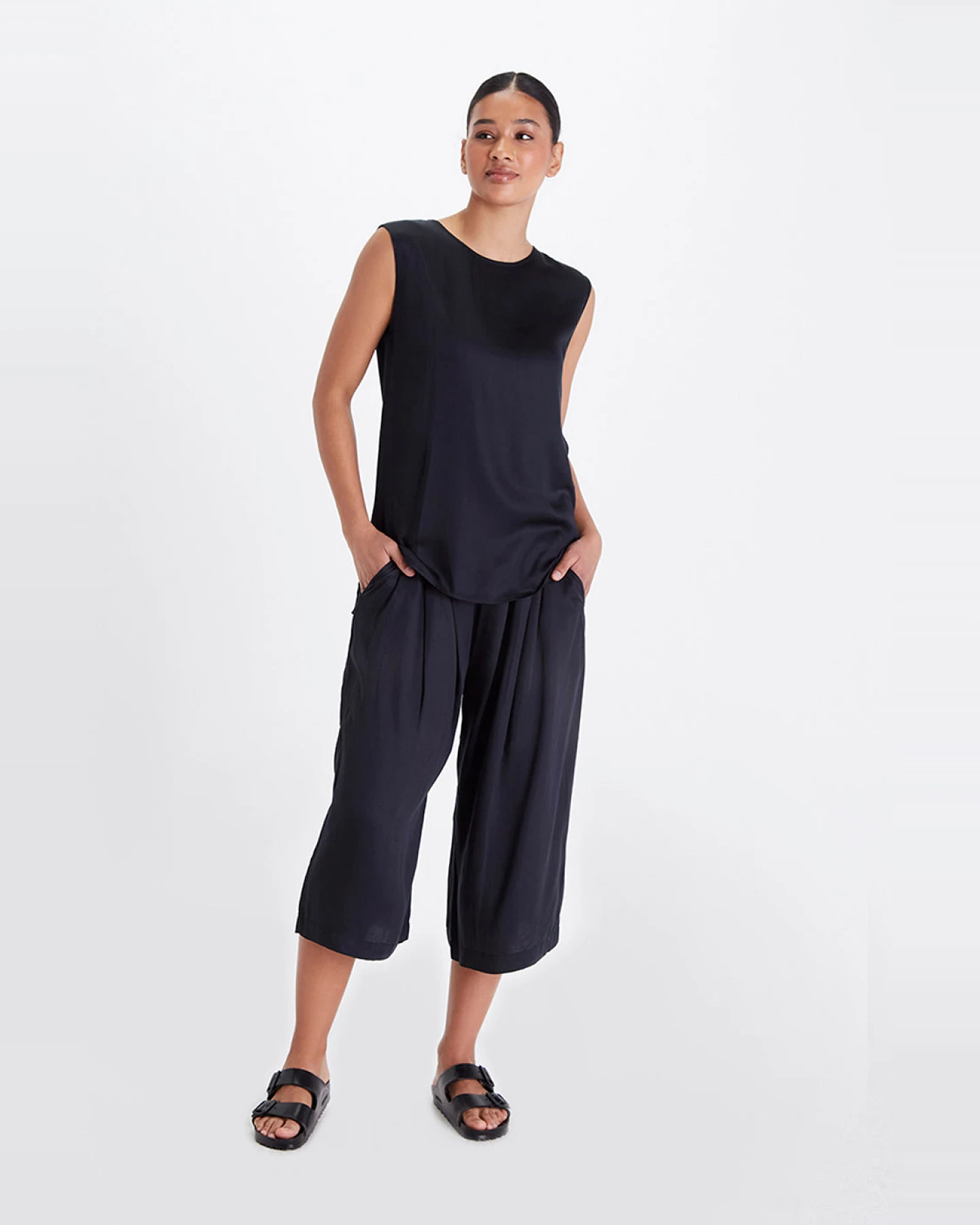 Neu Nomads Damen vegan Bluse Ärmellos Bardot Schwarz – Ansicht 2