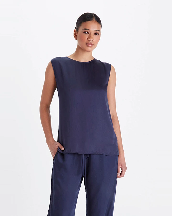 Neu Nomads Damen vegan Bluse Ärmellos Bardot Mitternacht