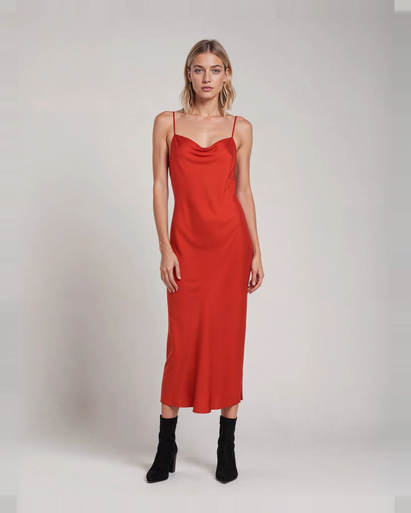Neu Nomads Damen vegan Kleid Midi Rundhalsausschnitt Rot – Ansicht 2