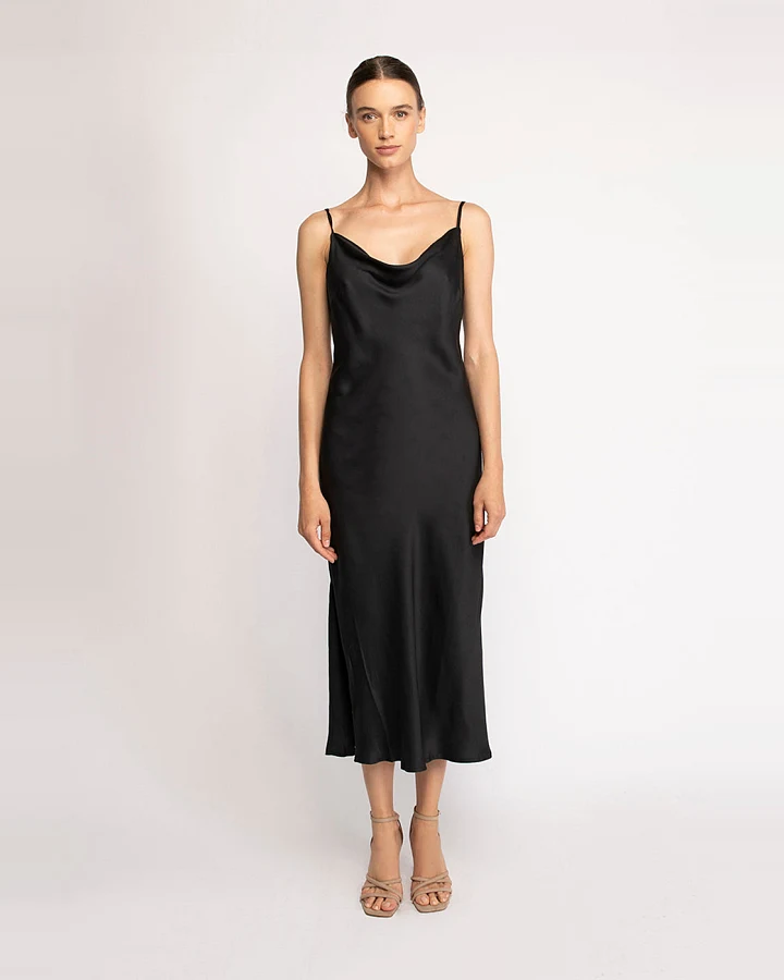 Neu Nomads Damen vegan Kleid Midi Rundhalsausschnitt Schwarz
