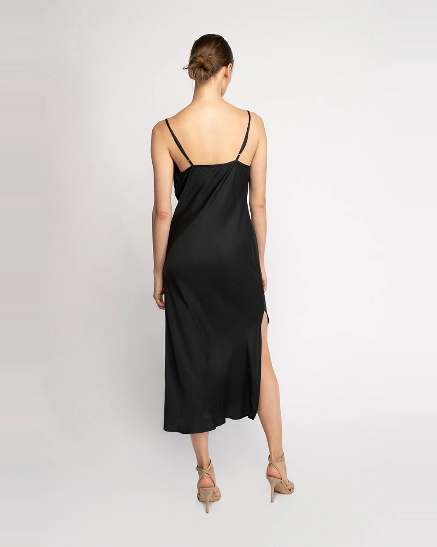 Neu Nomads Damen vegan Kleid Midi Rundhalsausschnitt Schwarz – Ansicht 2
