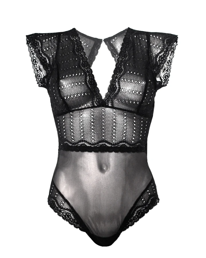 Anekdot Damen vegan Bodysuit Amara Black Eyelet
