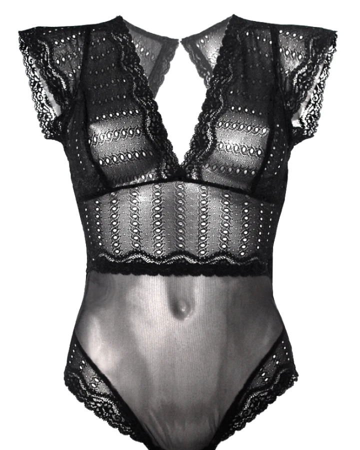 Anekdot Damen vegan Bodysuit Amara Black Eyelet