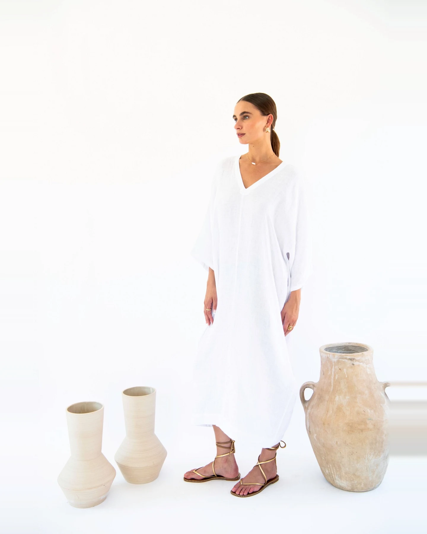 Neu Nomads Damen vegan Kleid Kaftan Isla Weiß – Ansicht 2