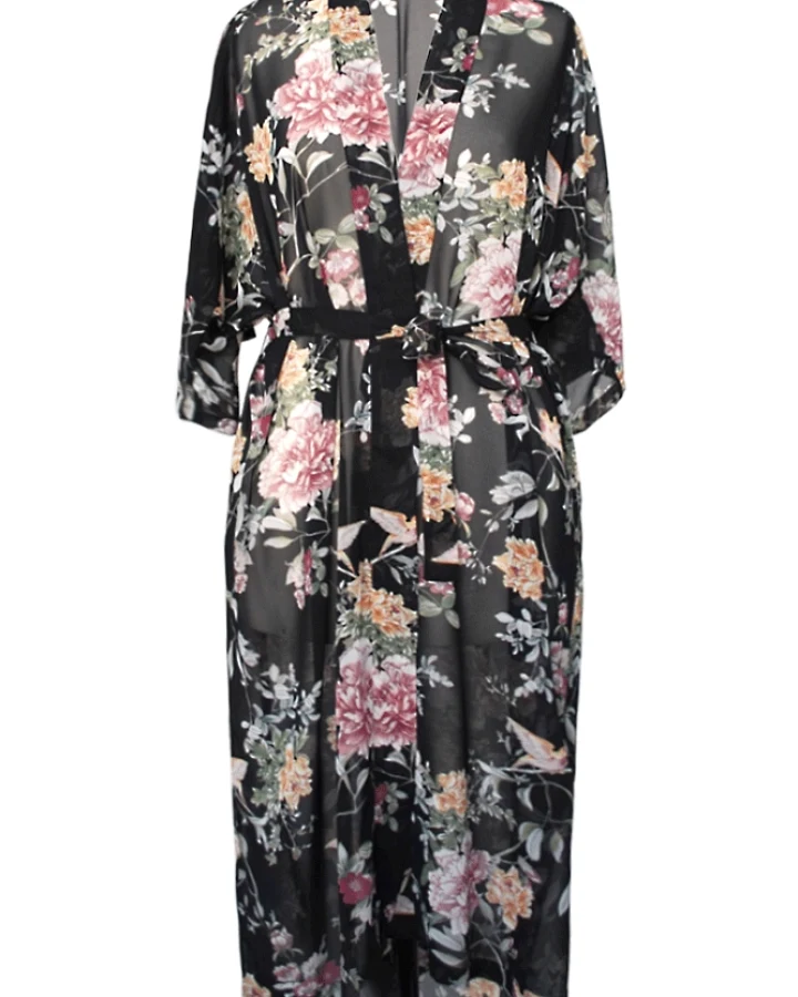 Anekdot Damen vegan Robe Sheer Floral Multicolour