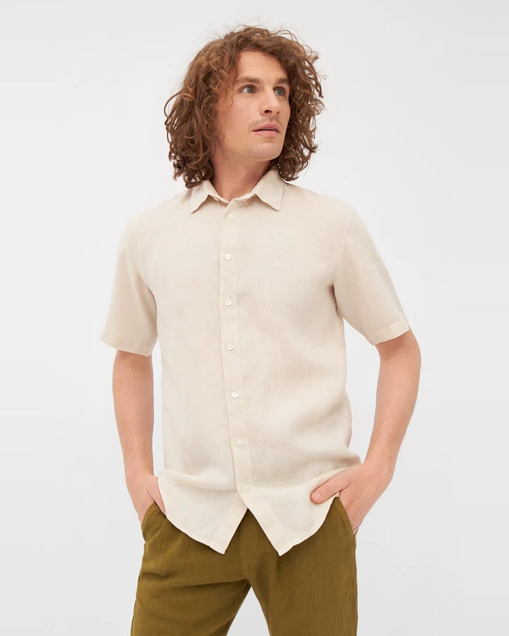 Givn Herren vegan Hemd Kurzarm Dylan Beige