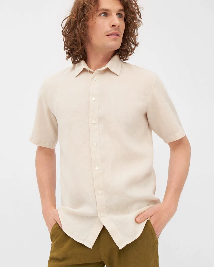Givn Herren vegan Hemd Kurzarm Dylan Beige