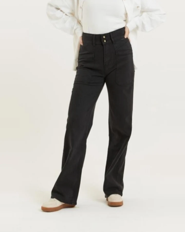 Flax and Loom Damen vegan Hose Hohe Taille Dinah Schwarz
