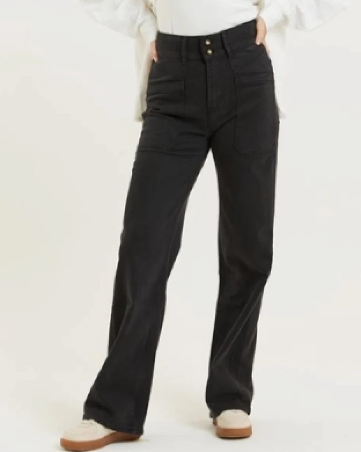 Flax and Loom Damen vegan Hose Hohe Taille Dinah Schwarz