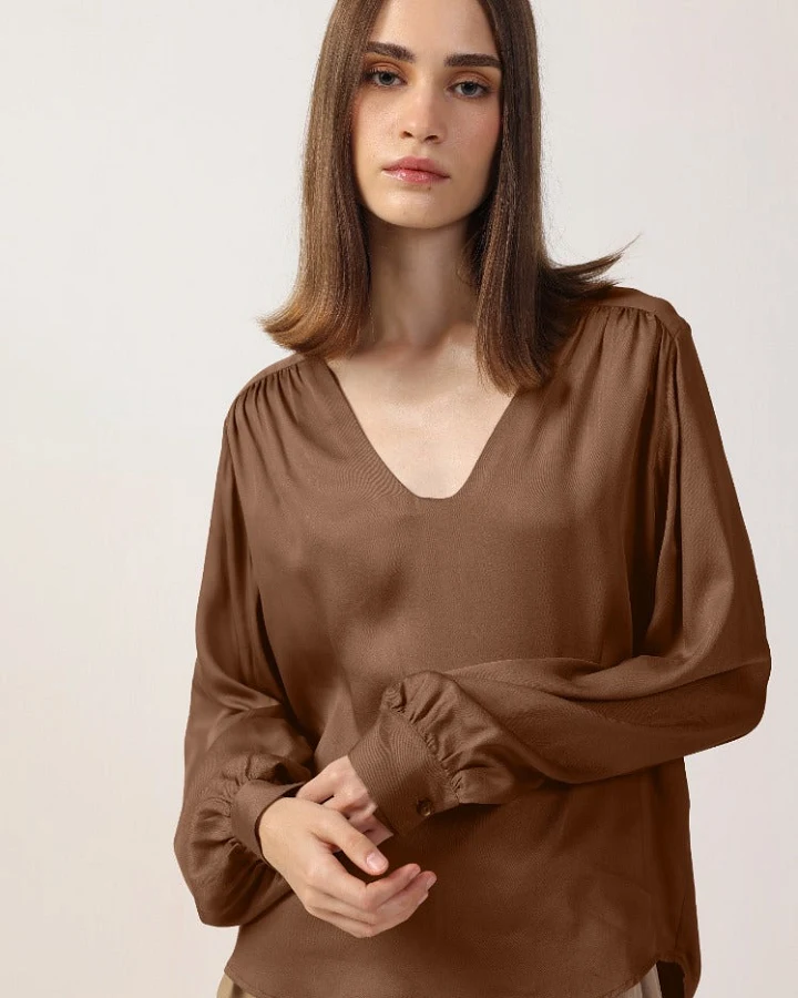 Neu Nomads Damen vegan Bluse Langarm Lotta Cognac