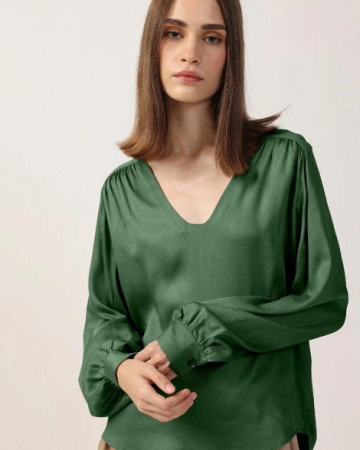Neu Nomads Damen vegan Bluse Langarm Lotta Moss Grün