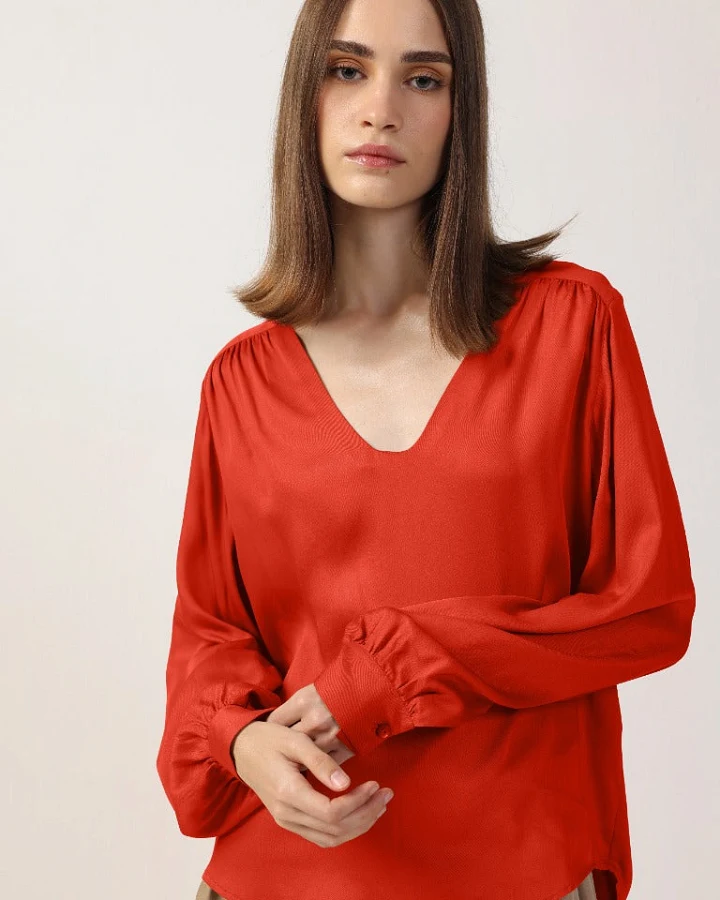 Neu Nomads Damen vegan Bluse Langarm Lotta Rot