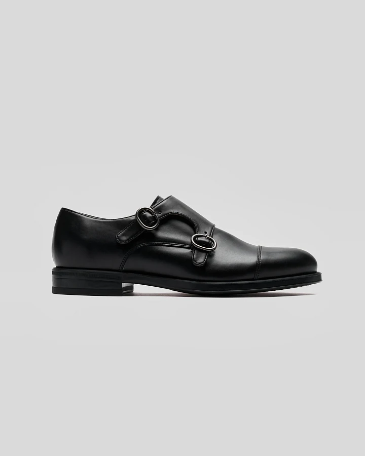 Solari Milano Herren vegan Kleid Schuhe Monk Strap Schwarz