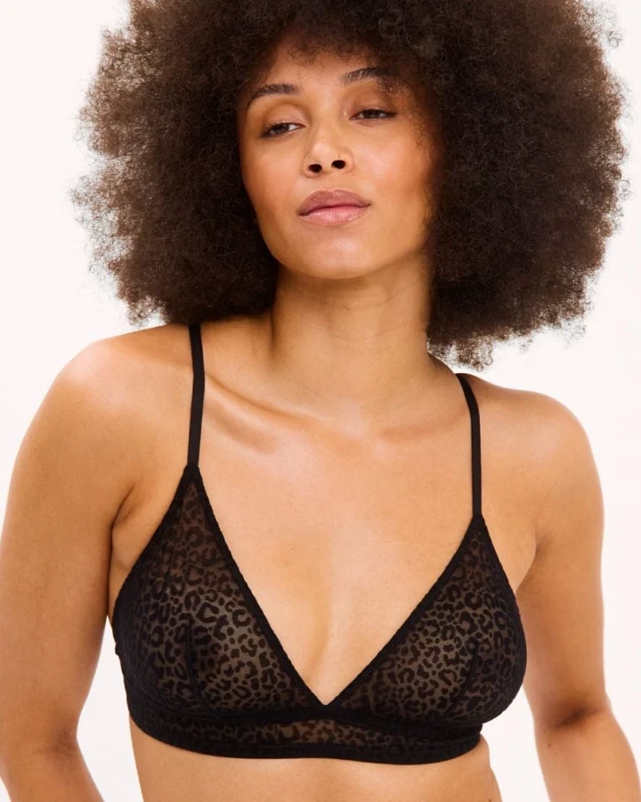 Understatement Damen vegan Leoparden Mesh Bralette - Schwarz
