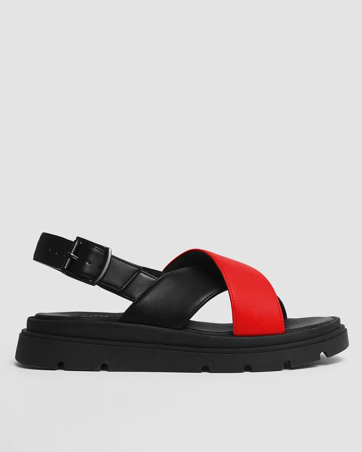 BOHEMA Damen vegan Sandalen Glare Rot/Schwarz