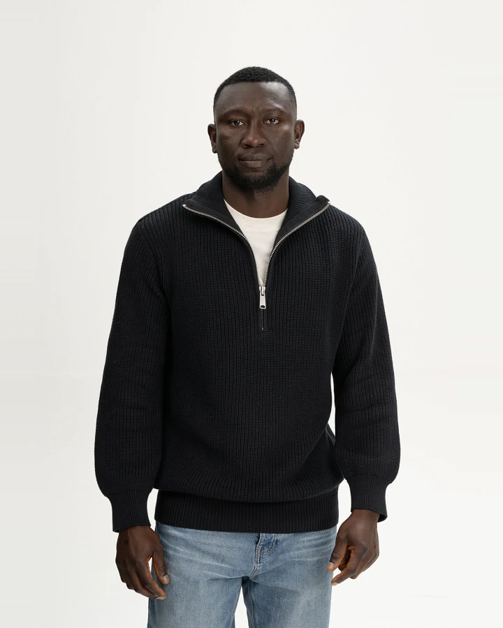 MELA Herren vegan Strickpullover Gerippt Udai Schwarz