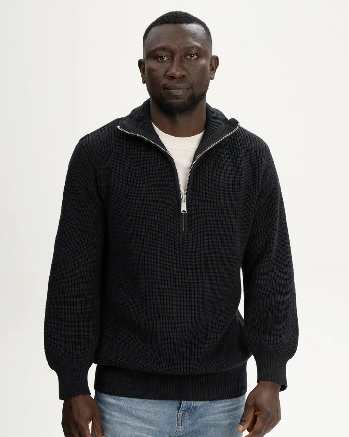 MELA Herren vegan Strickpullover Gerippt Udai Schwarz