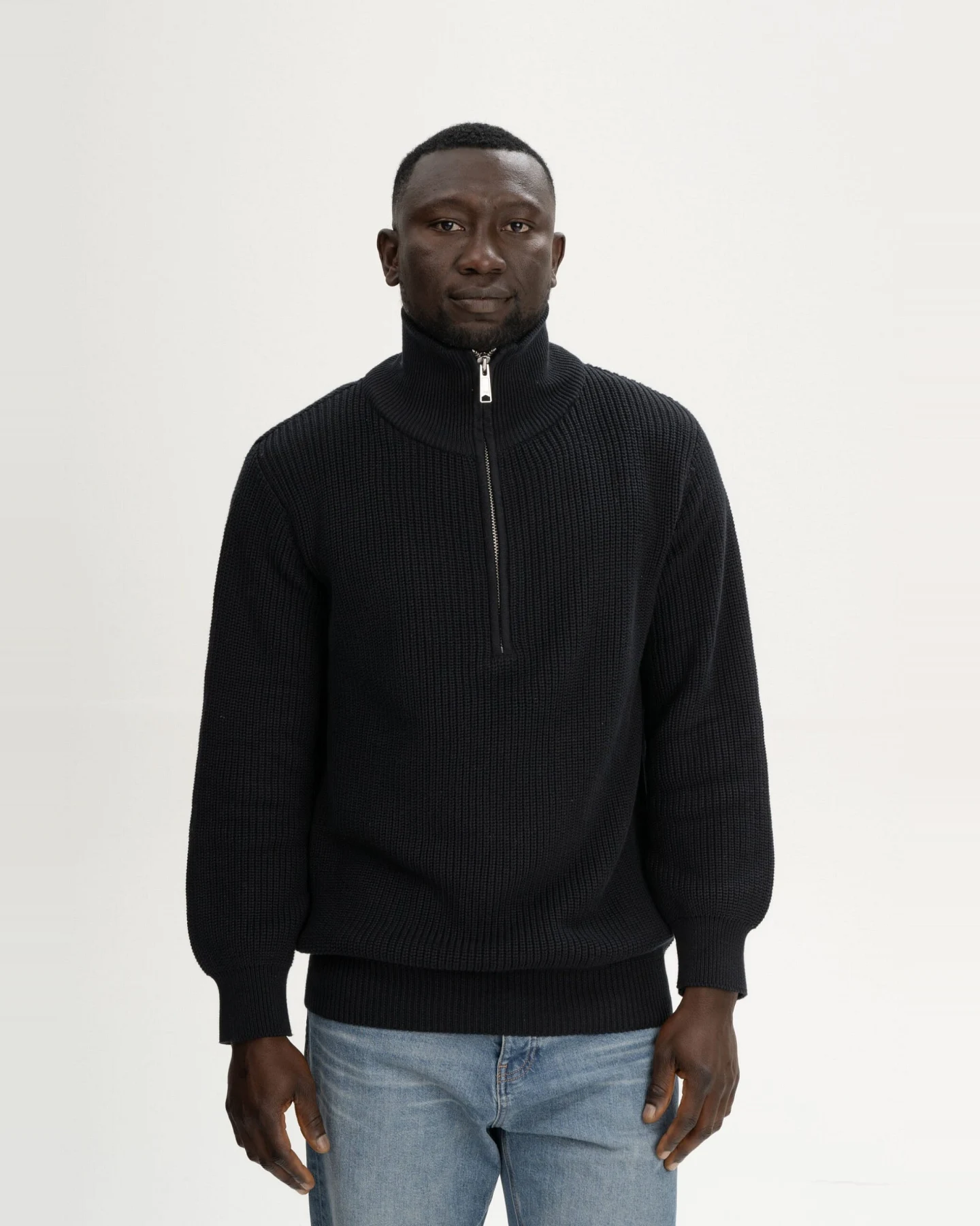 MELA Herren vegan Strickpullover Gerippt Udai Schwarz – Ansicht 2
