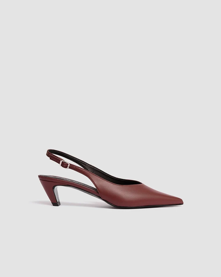 BOHEMA Damen vegan Pumps Kitten Heels Pointy Toe Burgundy