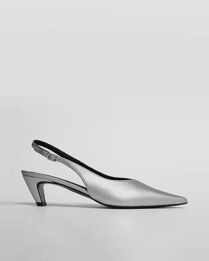 BOHEMA Damen vegan Pumps Kitten Heels Spitz Zulaufend Silber