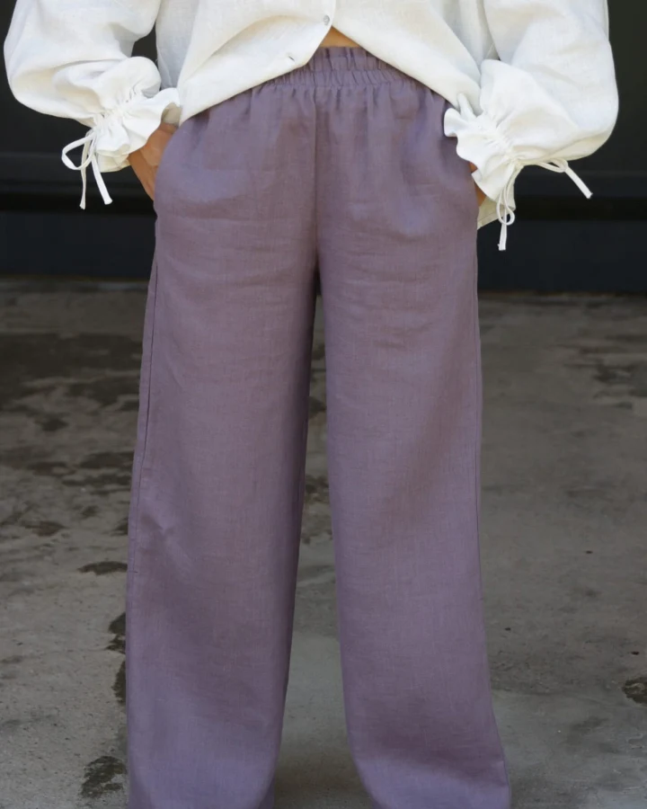 Amber Linen Damen vegan Hose Positano Lavendel Lila