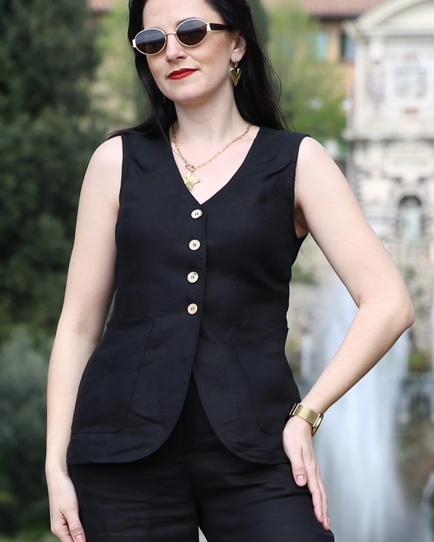 Amber Linen Damen vegan Weste Java Schwarz – Ansicht 2