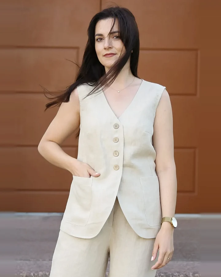 Amber Linen Damen vegan Weste Java Pale Sand