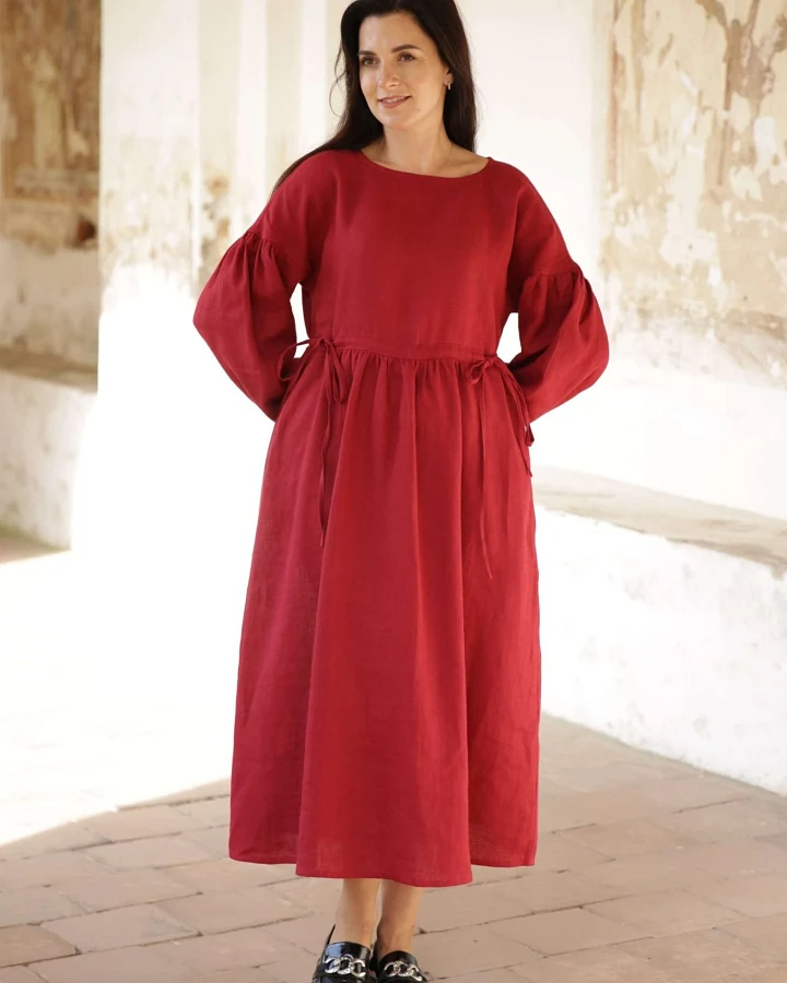 Amber Linen Damen vegan Kleid Verona Rot