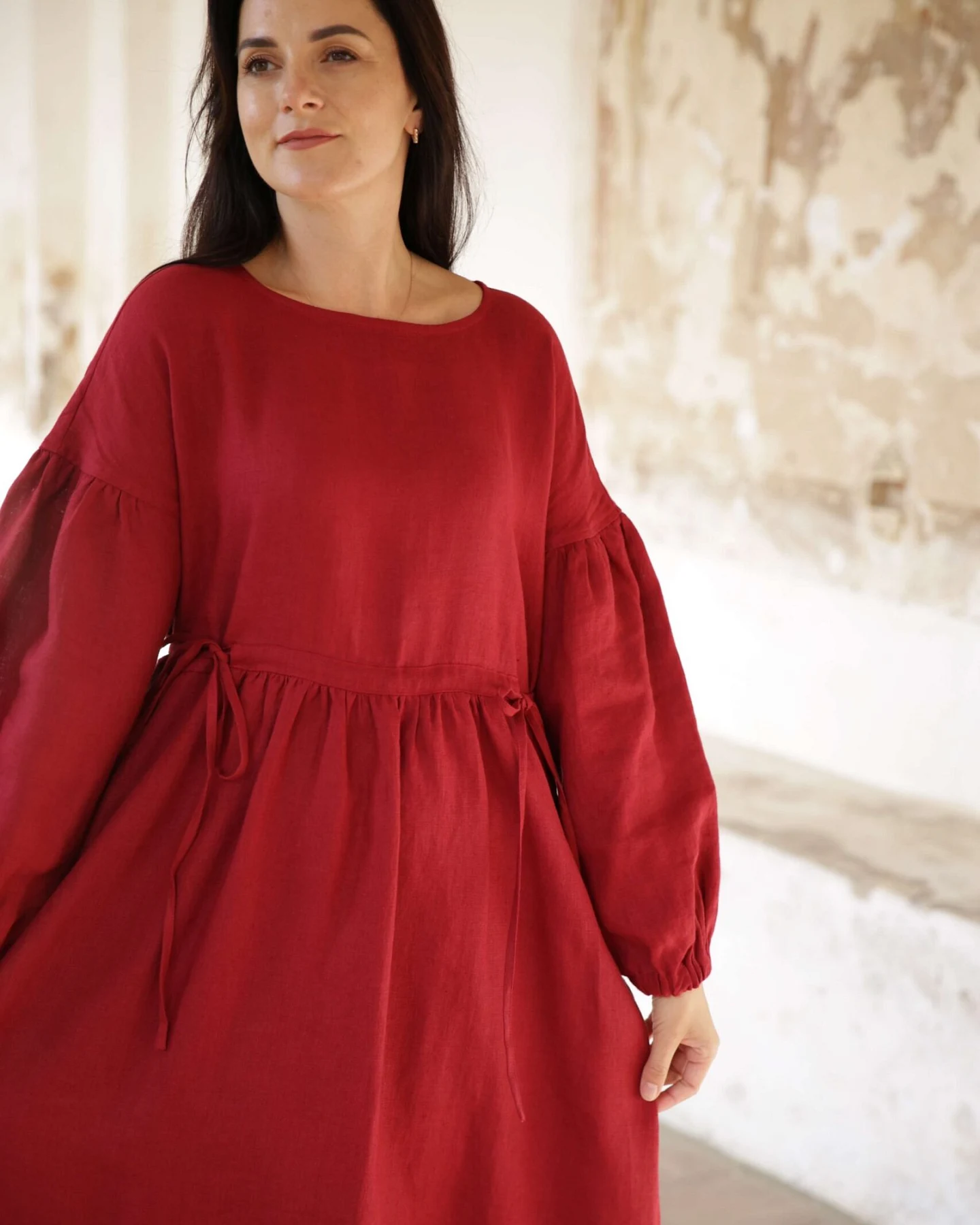 Amber Linen Damen vegan Kleid Verona Rot – Ansicht 2