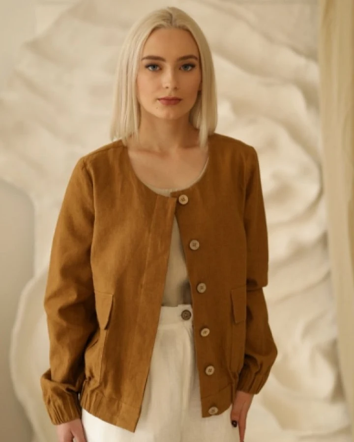 Amber Linen Damen vegan Jacke Bomber Helsinki Senfgelb