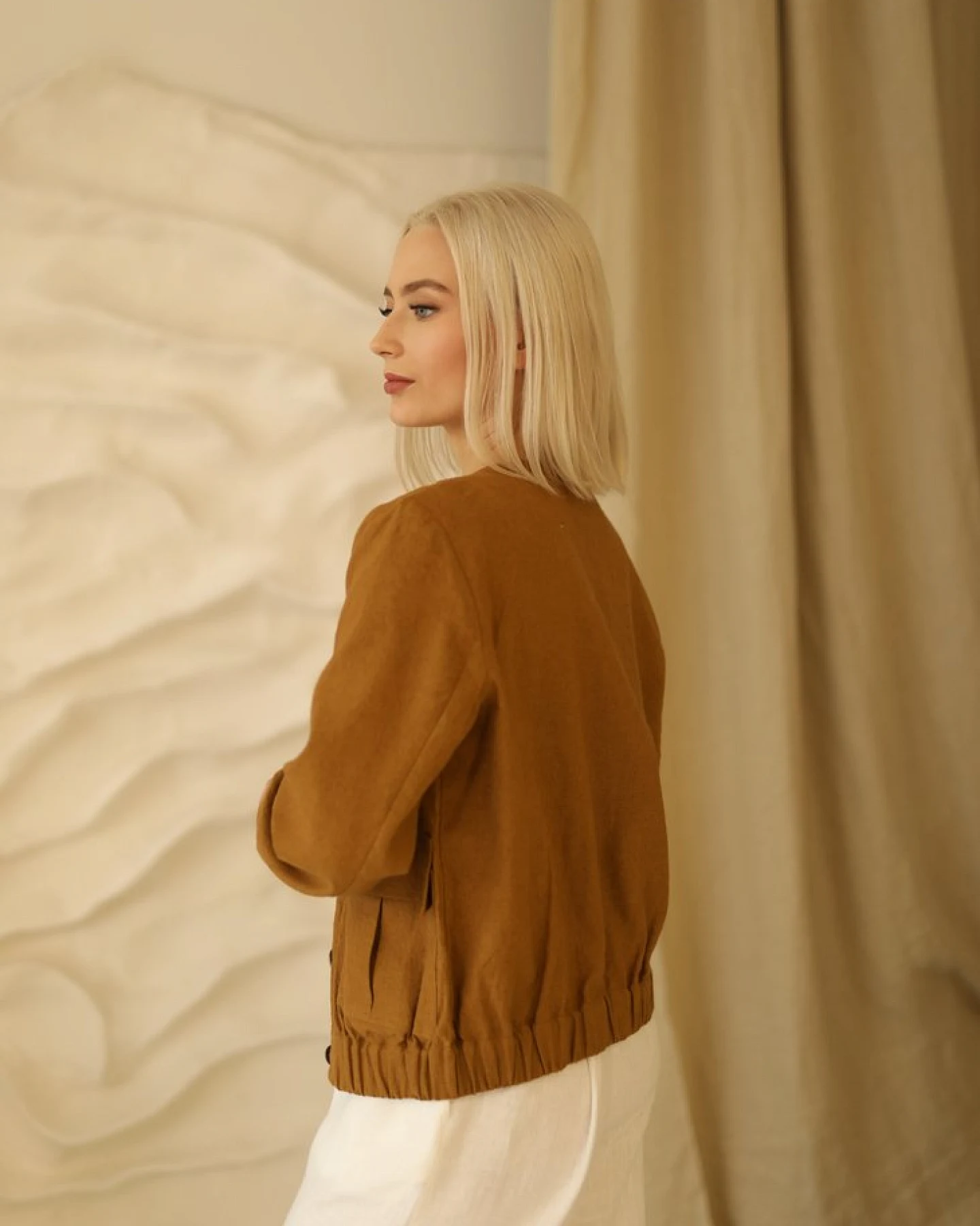 Amber Linen Damen vegan Jacke Bomber Helsinki Senfgelb – Ansicht 2