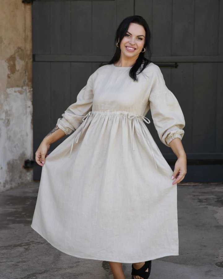 Amber Linen Damen vegan Kleid Verona Pale Sand
