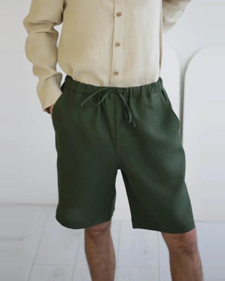 Amber Linen Herren vegan Kurze Hose Miami Waldgrün
