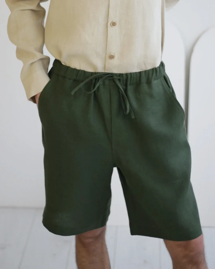 Amber Linen Herren vegan Kurze Hose Miami Waldgrün