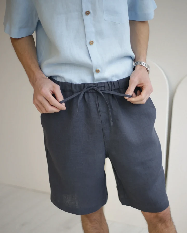 Amber Linen Herren vegan Shorts Miami Holzkohle Grau