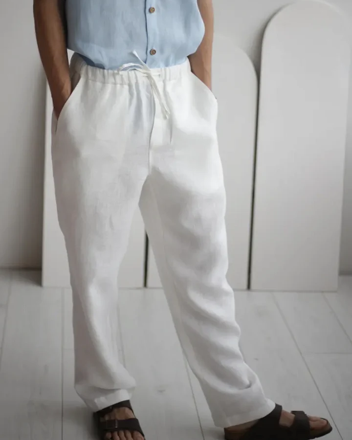Amber Linen Herren vegan Hose Florida Weiß