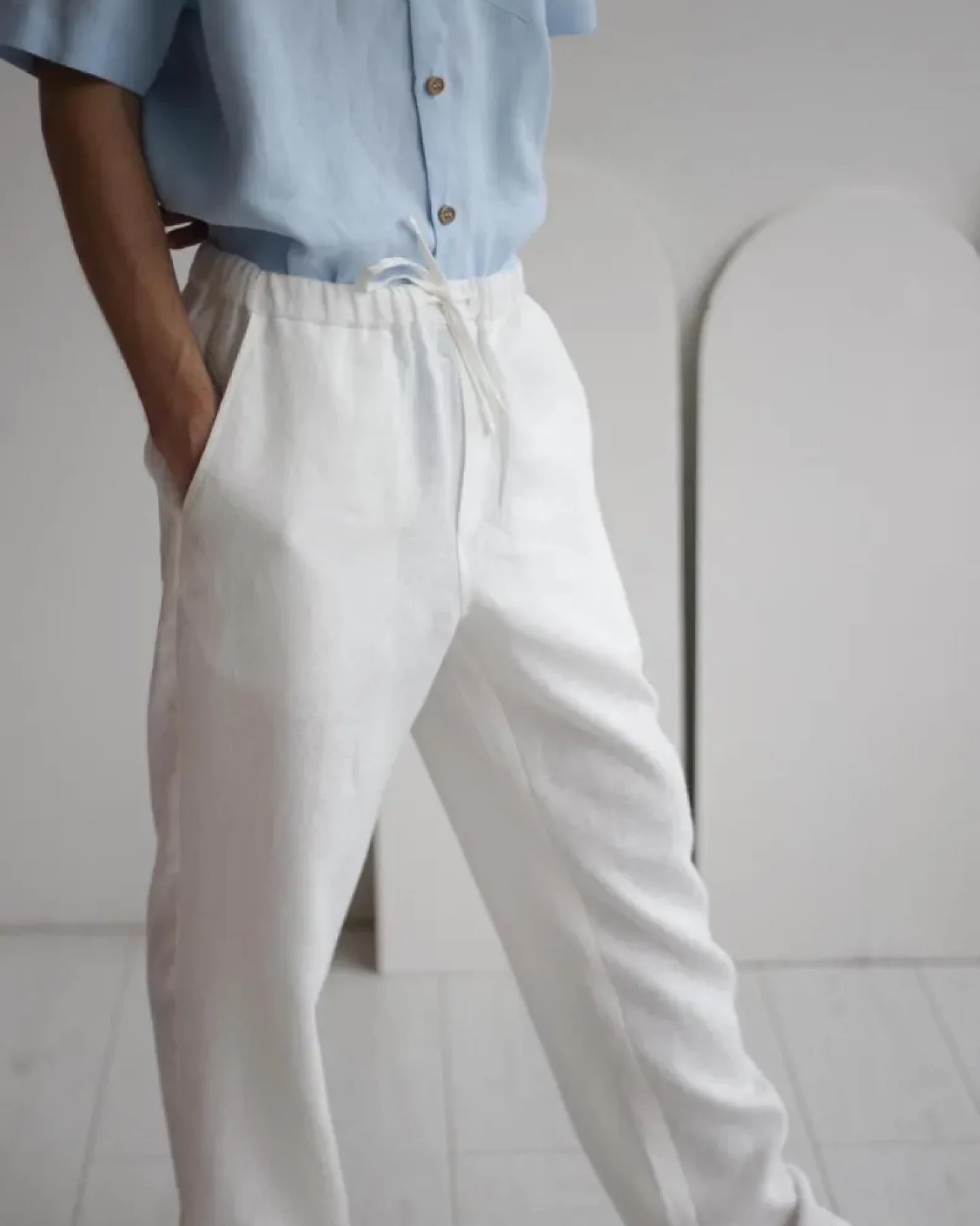 Amber Linen Herren vegan Hose Florida Weiß – Ansicht 2