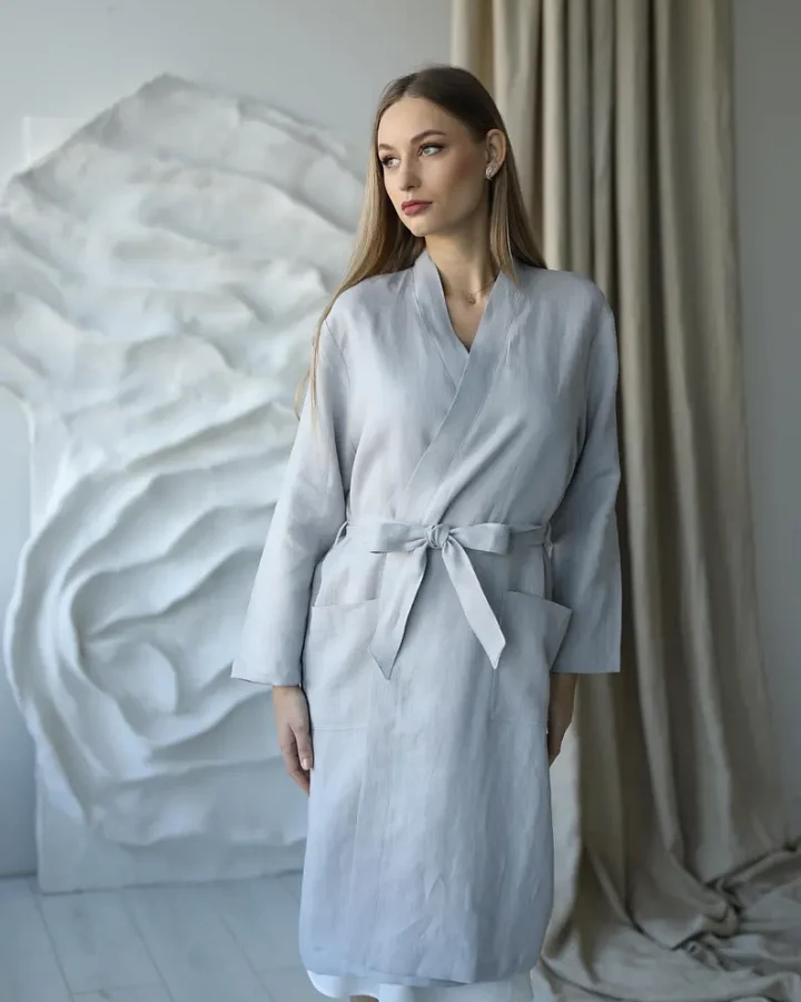 Amber Linen Damen vegan Robe Mona Grau