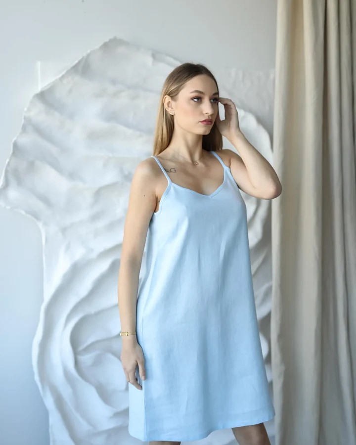 Amber Linen Damen vegan Nachthemd Lisa Himmelblau