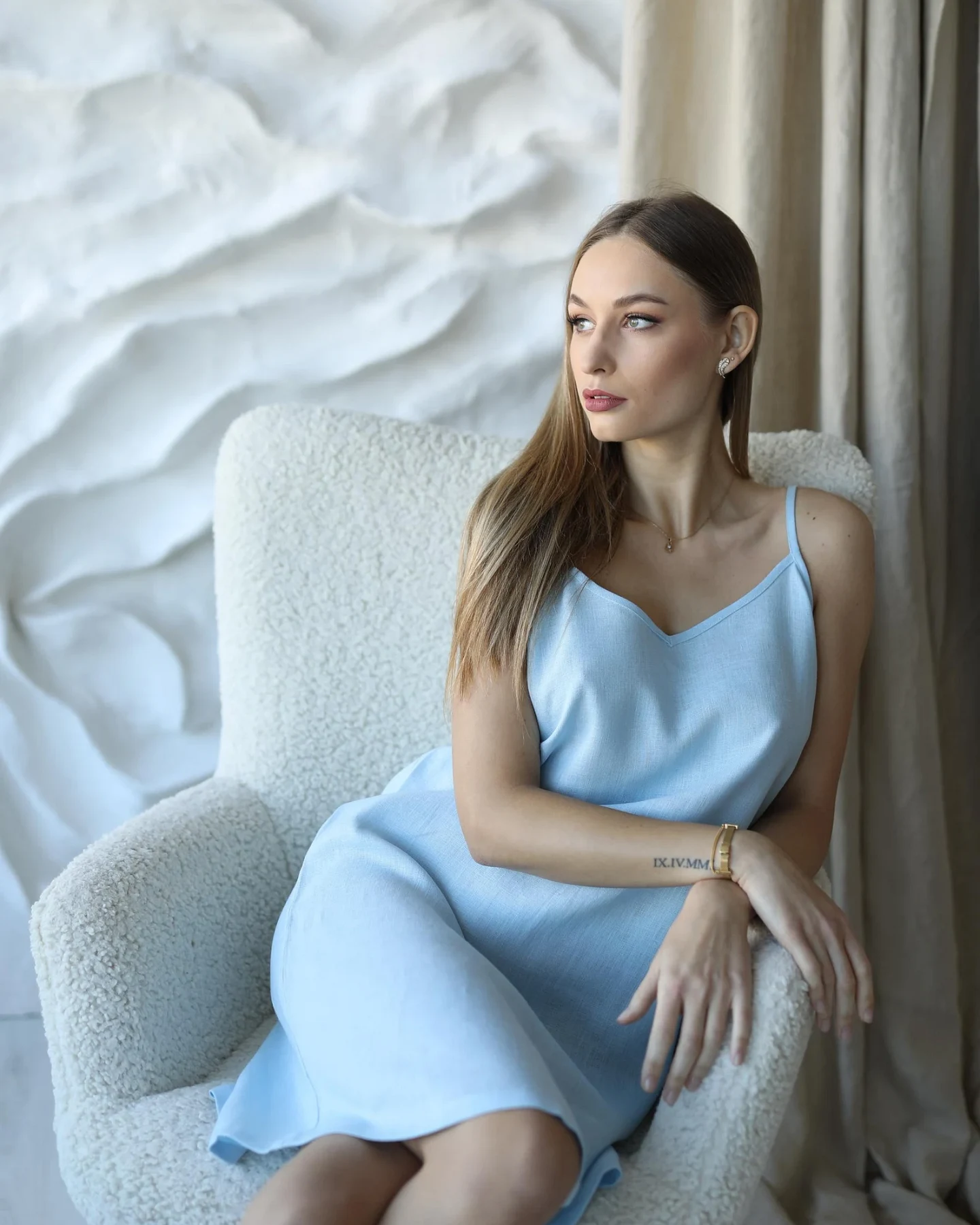 Amber Linen Damen vegan Nachthemd Lisa Himmelblau – Ansicht 2