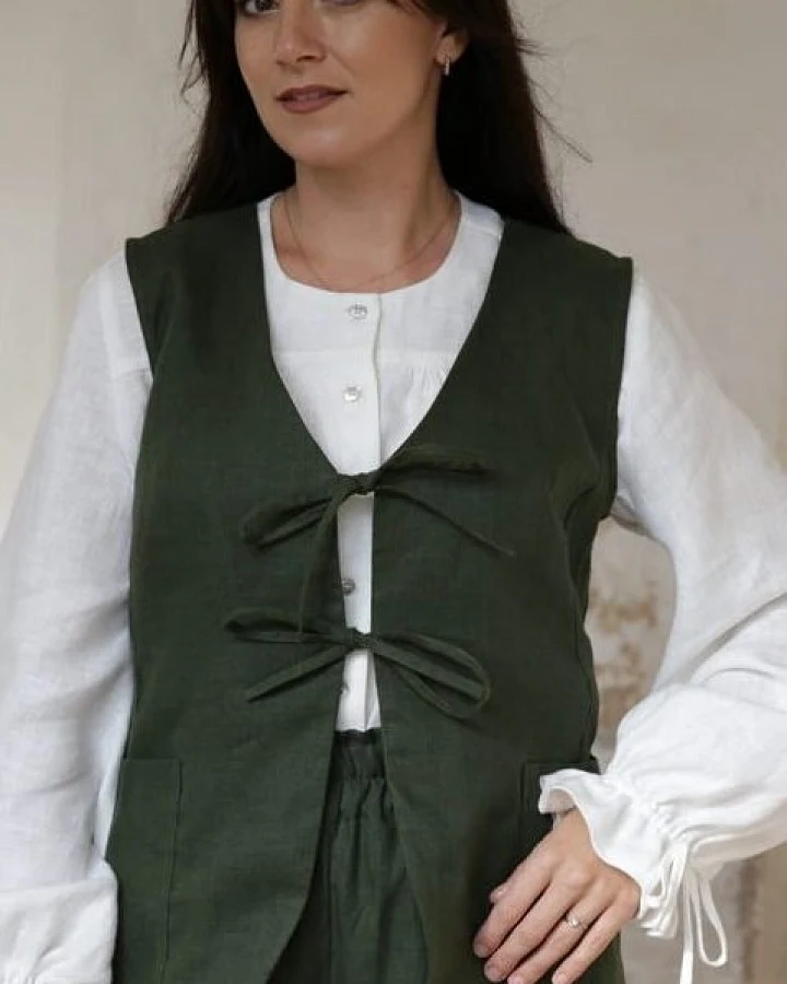 Amber Linen Damen vegan Weste Charlotte Waldgrün