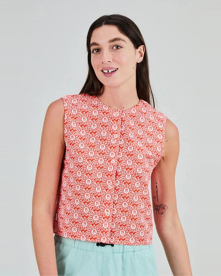 Bluse Asis Percales Daisy Button Up Rot