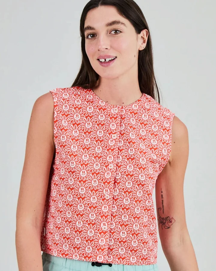 Bluse Asis Percales Daisy Button Up Rot