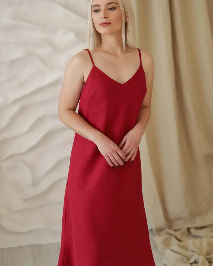 Amber Linen Damen vegan Kleid Sperlonga Rot